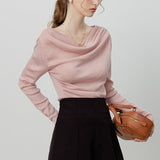 Chic Off Shoulder Tie Waist Cowl Neck Long Sleeve Tee
