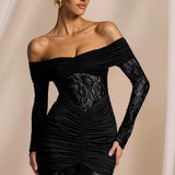 Elegant Lace Off Shoulder Long Sleeve Formal Dress