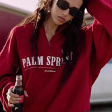 Letter Print Half Zip Hoodie