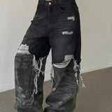 Camouflage Patchwork Baggy Wide-Leg Jeans