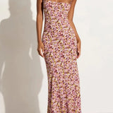 Printed Square Neck Sleeveless Floral Dress