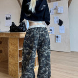 Retro Camo Letter Graphic Curved Sweat Pants