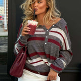 Preppy Style Wide Stripe Polo Collar Knit Blouse