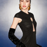 Black Mesh Cutout Slim Vintage Evening Party Dress