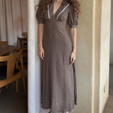 Polka Dot V-Neck Puff Sleeve Bodycon Maxi Dress