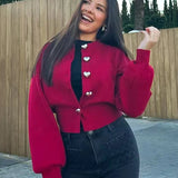 Knit O-Neck Heart Button Sweater