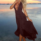 Halter V-Neck Backless Ruched High Slit Party Dress