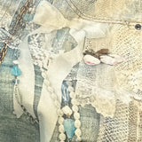 Lace Pearl Chain Printed Vintage Washed Casual Jeans