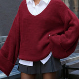 Vintage V-Neck Split Knit Blouse