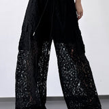 White Lace Cutout Casual Wide Leg Pants