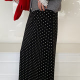 High Waist Polka Dot Back Slit Skirt