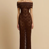 Lace See-Through Off-Shoulder Fishtail Party Dress