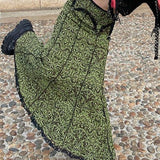Lace Color Block Low Rise Mermaid Maxi Skirt