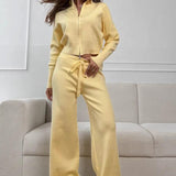 Two-Way Zipper Fitted Knit Commuter Two Piece Set