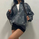 Star Print Zip Up Hoodie