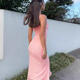 Lace Cutout Mesh Spaghetti Strap Asymmetrical Party Dress