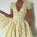 Ruffled V-Neck Floral Dress