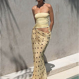 Polka Dot Strapless Bodycon Maxi Dress