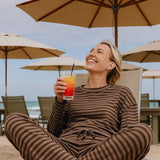 Stripe Crewneck Drawstring Two Piece Set