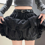 Polka Dot Black Belted Tulle Mini Skirt