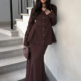 Slim Fit V Neck Blazer Two Piece Set