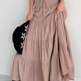 Boho Chic High Waisted Contrast Drawstring A Line Maxi Skirt