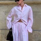 Cotton Loose Long Sleeve Shirt Pants Two Piece Set