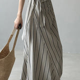 High Waist Striped Tie Waist A Line Maxi Skirt