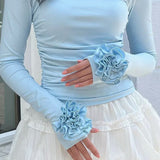 3D Floral Slim-Fit Long Sleeve Tee