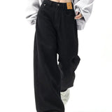 Black Baggy High Waist Straight Bottom