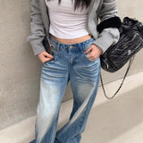 Creased Washed Floor-Length Straight Leg Jeans