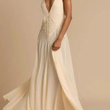 Deep V Neck Lace Patchwork Boho Dress
