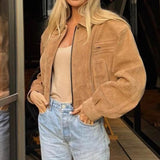 Suede Cropped Zipper Jacket