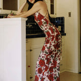 Floral Print Backless Maxi Dress