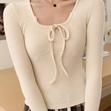 Bow Tie Ribbed Knit Sweater