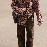 Leopard Print Shoulder Pad Blouse