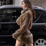 Furry Retro Crop Top Skirt Fox Fur Two Piece Set
