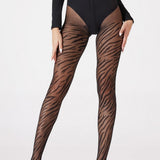 Shapewear Seamless Sheer Black Zebra Jacquard Tights