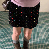 Fashionable Embroidered Polka Dot Velvet Skirt