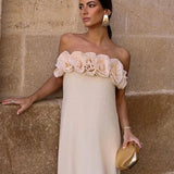 3D Flower Patchwork Sleeveless Backless Elegant Sexy Party Maxi Dress