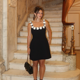 Elyse - Floral Neckline Solid Mini Dress
