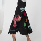 Lobster Graffiti Scallop Trim Midi Dress