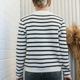 Casual Round Neck Striped Knit Cardigan Sweater Set