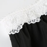 Contrast Waist Lace Trim Relaxed Long Pants