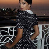 Polka Dot V-Neck Puff Sleeve Bodycon Maxi Dress