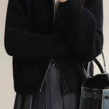 Ribbed High Neck Zip Sweater