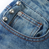Beaded High Waist Straight Leg Jeans