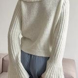 Fashionable Polo Bell Sleeve Sweater