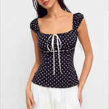 Polka Dot Low Back Slim Fit Short Sleeve Tank Top