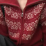 Ribbed Knit Fair Isle Zip Cardigan